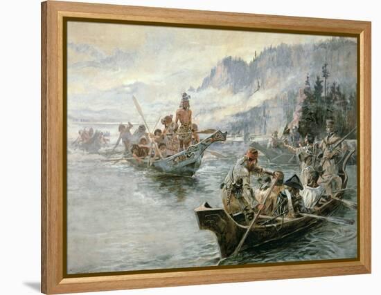 Lewis and Clark on the Lower Columbia River, 1905-Charles Marion Russell-Framed Premier Image Canvas