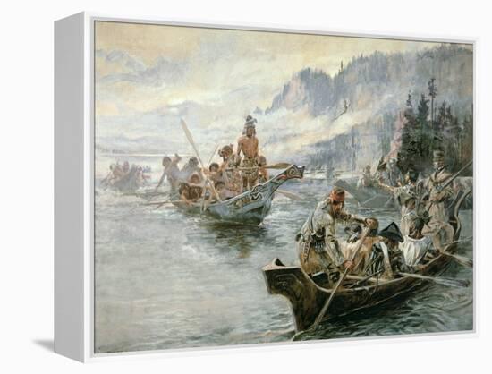 Lewis and Clark on the Lower Columbia River, 1905-Charles Marion Russell-Framed Premier Image Canvas