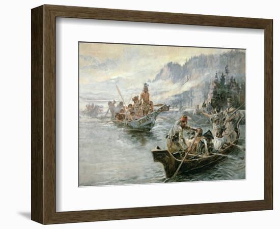 Lewis and Clark on the Lower Columbia River, 1905-Charles Marion Russell-Framed Giclee Print