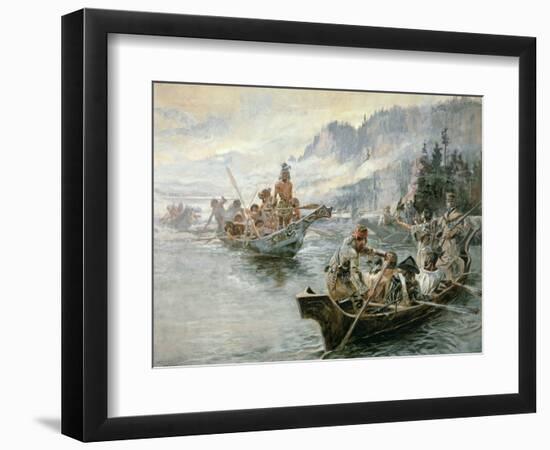 Lewis and Clark on the Lower Columbia River, 1905-Charles Marion Russell-Framed Giclee Print