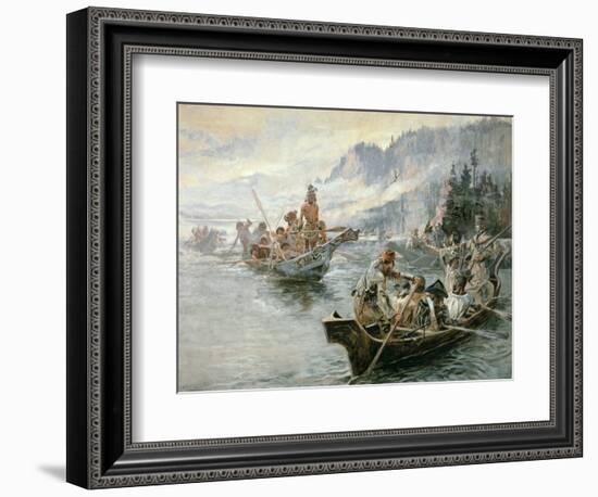 Lewis and Clark on the Lower Columbia River, 1905-Charles Marion Russell-Framed Giclee Print