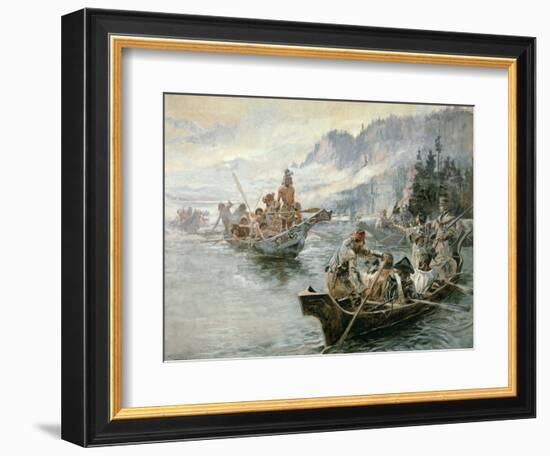 Lewis and Clark on the Lower Columbia River, 1905-Charles Marion Russell-Framed Giclee Print