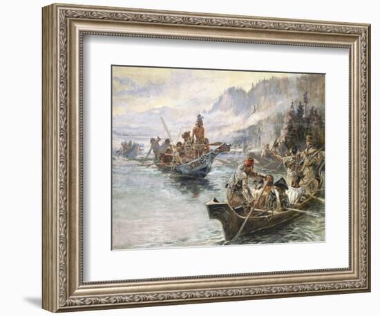 Lewis and Clark on the Lower Columbia-Charles Marion Russell-Framed Premium Giclee Print