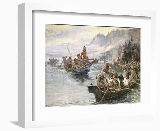 Lewis and Clark on the Lower Columbia-Charles Marion Russell-Framed Premium Giclee Print