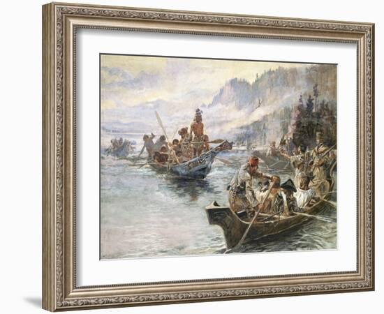 Lewis and Clark on the Lower Columbia-Charles Marion Russell-Framed Premium Giclee Print