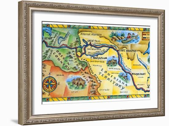 Lewis & Clark Expedition Map-Jennifer Thermes-Framed Photographic Print