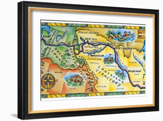 Lewis & Clark Expedition Map-Jennifer Thermes-Framed Photographic Print