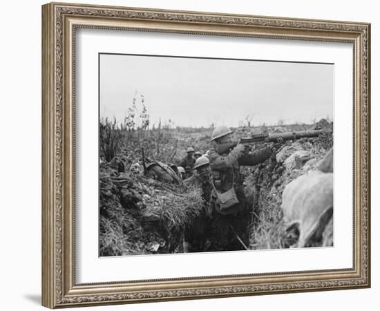 Lewis Gunner on the Firing Step of a Trench, 1916-18-English Photographer-Framed Photographic Print