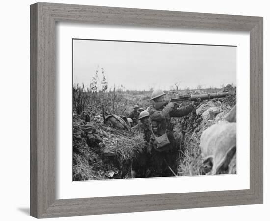 Lewis Gunner on the Firing Step of a Trench, 1916-18-English Photographer-Framed Photographic Print