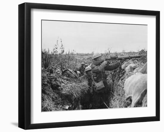 Lewis Gunner on the Firing Step of a Trench, 1916-18-English Photographer-Framed Photographic Print