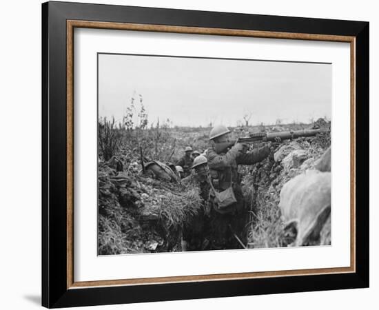 Lewis Gunner on the Firing Step of a Trench, 1916-18-English Photographer-Framed Photographic Print