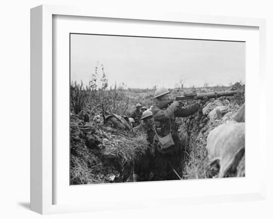 Lewis Gunner on the Firing Step of a Trench, 1916-18-English Photographer-Framed Photographic Print