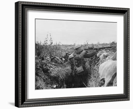 Lewis Gunner on the Firing Step of a Trench, 1916-18-English Photographer-Framed Photographic Print