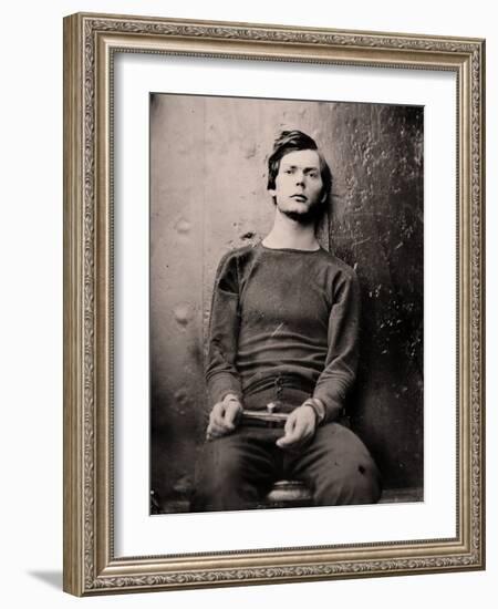 Lewis Powell in Wrist Irons aboard the USS Saugus, 1865 (Photo)-Alexander Gardner-Framed Giclee Print