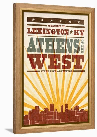 Lexington, Kentucky - Skyline and Sunburst Screenprint Style-Lantern Press-Framed Stretched Canvas