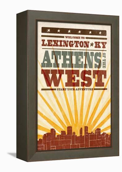 Lexington, Kentucky - Skyline and Sunburst Screenprint Style-Lantern Press-Framed Stretched Canvas