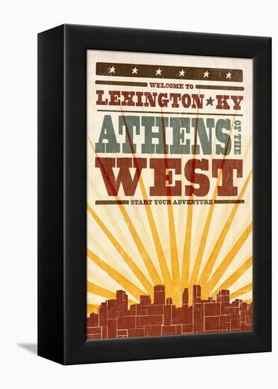 Lexington, Kentucky - Skyline and Sunburst Screenprint Style-Lantern Press-Framed Stretched Canvas