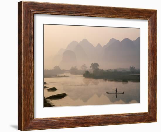 Li River and Limestone Mountains and River,Yangshou, Guangxi Province, China-Steve Vidler-Framed Photographic Print