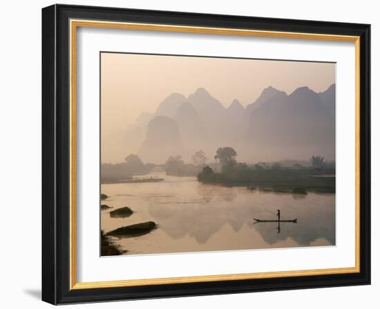 Li River and Limestone Mountains and River,Yangshou, Guangxi Province, China-Steve Vidler-Framed Photographic Print