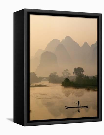 Li River and Limestone Mountains and River,Yangshou, Guangxi Province, China-Steve Vidler-Framed Premier Image Canvas