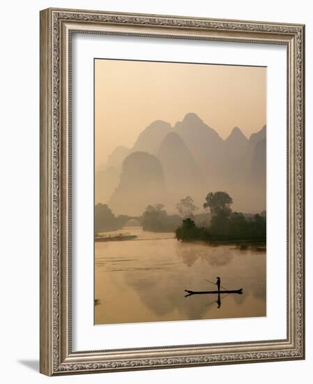 Li River and Limestone Mountains and River,Yangshou, Guangxi Province, China-Steve Vidler-Framed Photographic Print