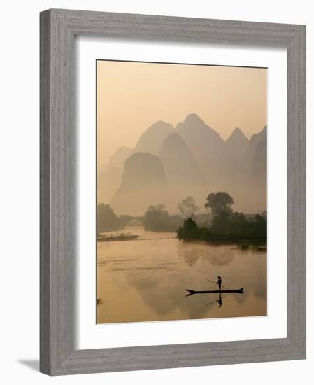 Li River and Limestone Mountains and River,Yangshou, Guangxi Province, China-Steve Vidler-Framed Photographic Print