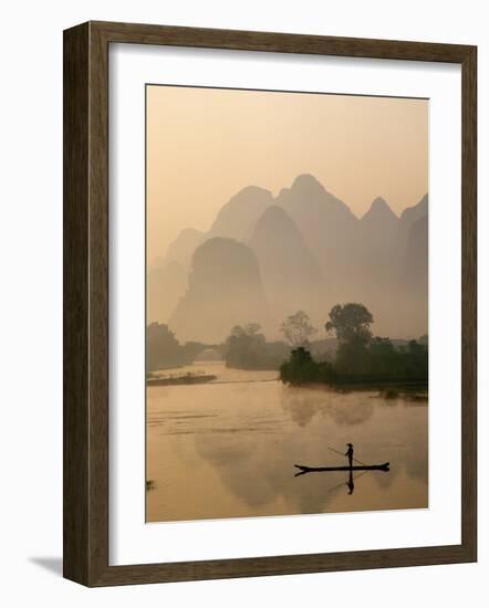 Li River and Limestone Mountains and River,Yangshou, Guangxi Province, China-Steve Vidler-Framed Photographic Print