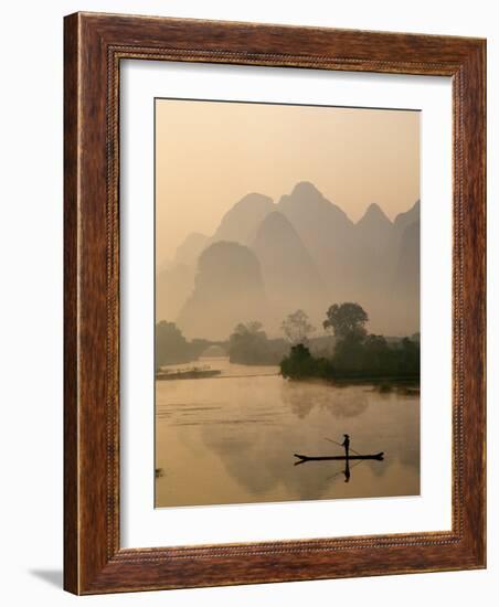 Li River and Limestone Mountains and River,Yangshou, Guangxi Province, China-Steve Vidler-Framed Photographic Print