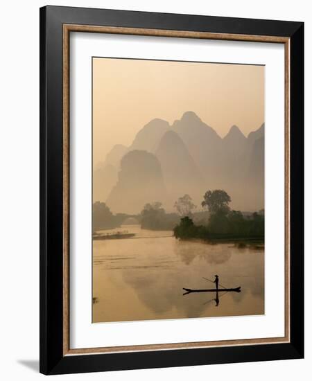 Li River and Limestone Mountains and River,Yangshou, Guangxi Province, China-Steve Vidler-Framed Photographic Print