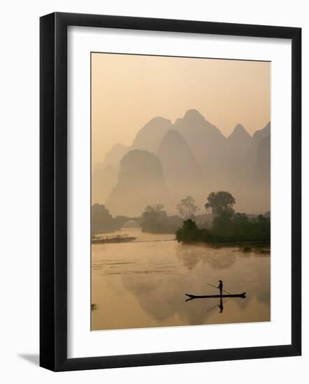 Li River and Limestone Mountains and River,Yangshou, Guangxi Province, China-Steve Vidler-Framed Photographic Print