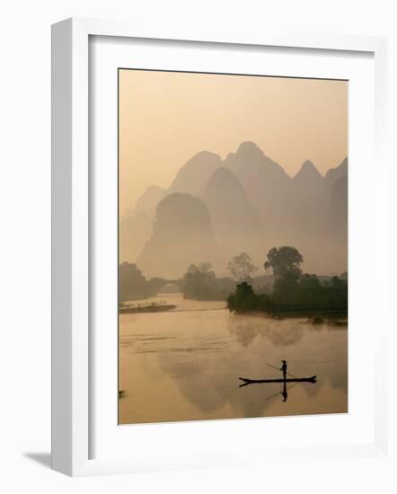 Li River and Limestone Mountains and River,Yangshou, Guangxi Province, China-Steve Vidler-Framed Photographic Print