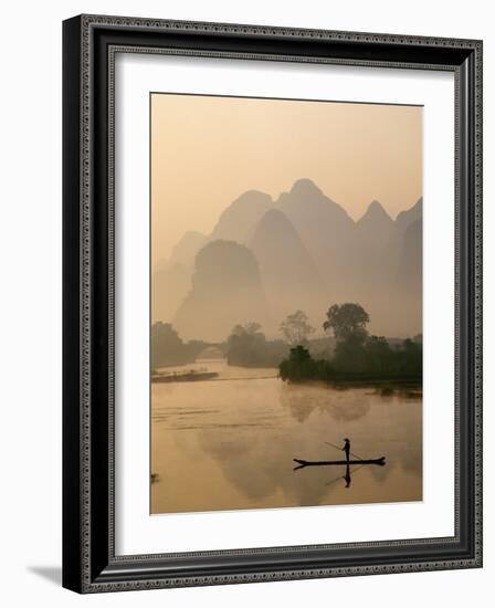 Li River and Limestone Mountains and River,Yangshou, Guangxi Province, China-Steve Vidler-Framed Photographic Print