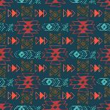 Native American Seamless Pattern with Abstract Aztec Symbols. Colored Hand Drawn Doodle Vector Back-Lianella-Art Print