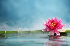 Buddha in Meditation with Lotus Flower and Burning Candles-Liang Zhang-Photographic Print