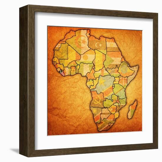 Liberia on Actual Map of Africa-michal812-Framed Art Print