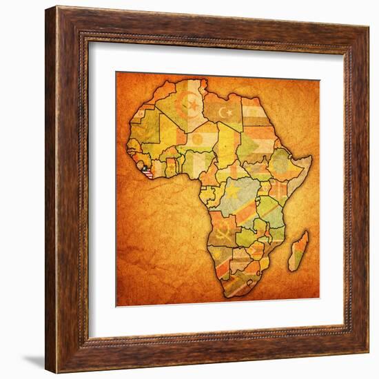 Liberia on Actual Map of Africa-michal812-Framed Art Print