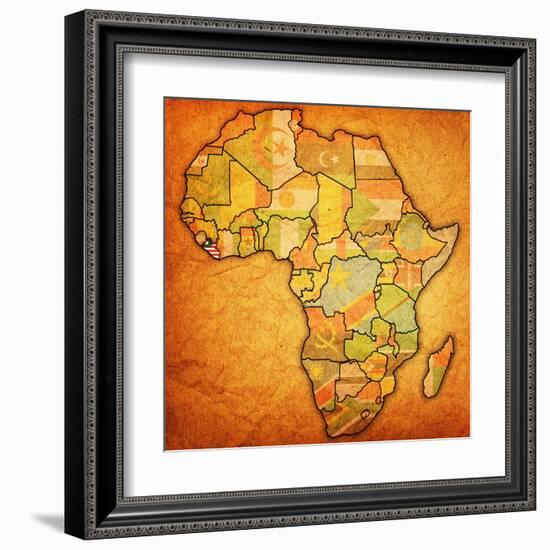 Liberia on Actual Map of Africa-michal812-Framed Art Print