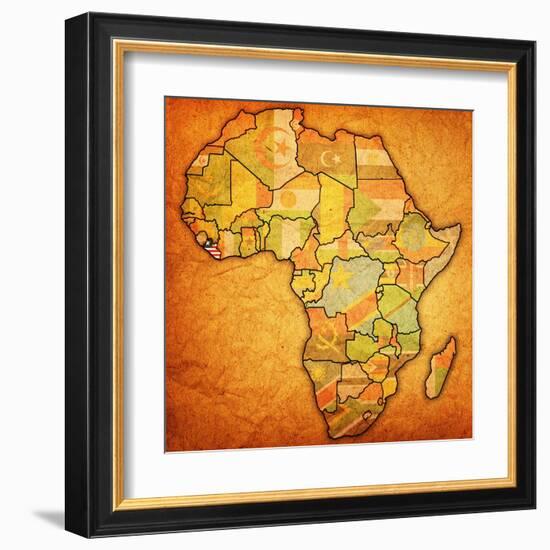 Liberia on Actual Map of Africa-michal812-Framed Art Print