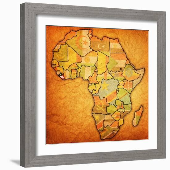 Liberia on Actual Map of Africa-michal812-Framed Art Print