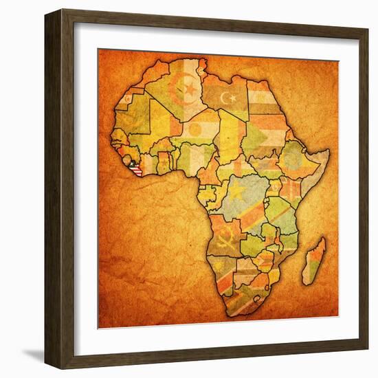 Liberia on Actual Map of Africa-michal812-Framed Art Print