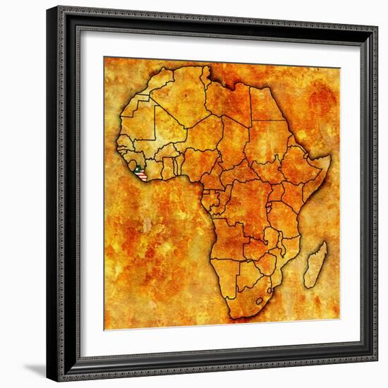 Liberia on Actual Map of Africa-michal812-Framed Art Print