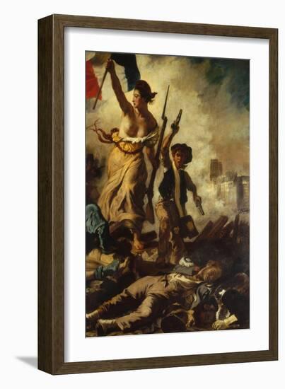 Liberty Leading the People (detail)-Eugene Delacroix-Framed Giclee Print