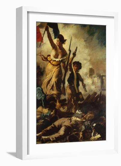 Liberty Leading the People (detail)-Eugene Delacroix-Framed Giclee Print