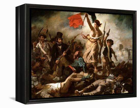 Liberty Leading the People (Oil on Canvas, 1830)-Ferdinand Victor Eugene Delacroix-Framed Premier Image Canvas