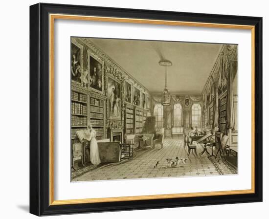 Library as Sitting Room, Cassiobury Park, 1815, London, 1837-August Welby North Pugin-Framed Giclee Print