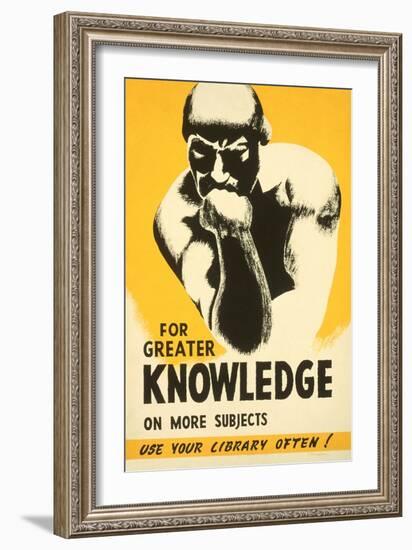 Library Poster with the Thinker-null-Framed Premium Giclee Print