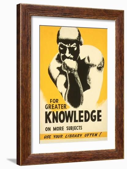 Library Poster with the Thinker-null-Framed Premium Giclee Print