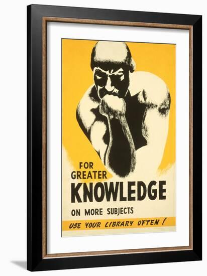 Library Poster with the Thinker-null-Framed Premium Giclee Print