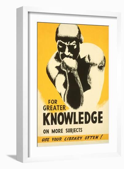 Library Poster with the Thinker-null-Framed Premium Giclee Print