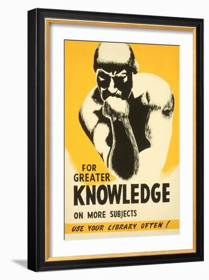 Library Poster with the Thinker-null-Framed Premium Giclee Print